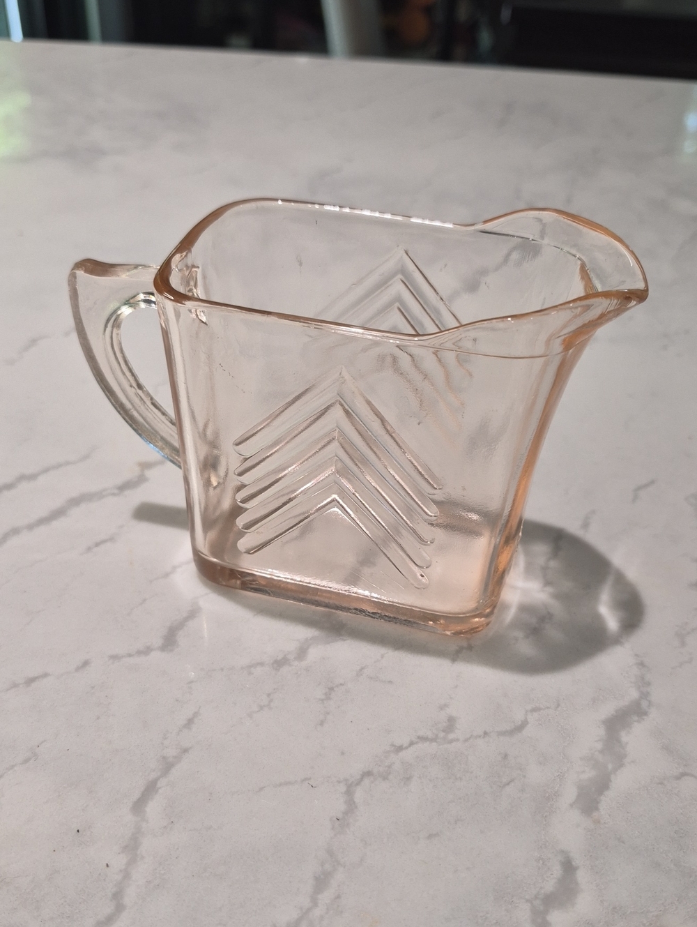 Pink Hazel Atlas Chevron Glass Creamer